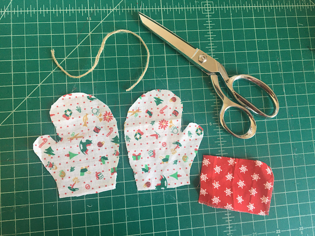 Cut out pattern pieces for mitten ornaments
