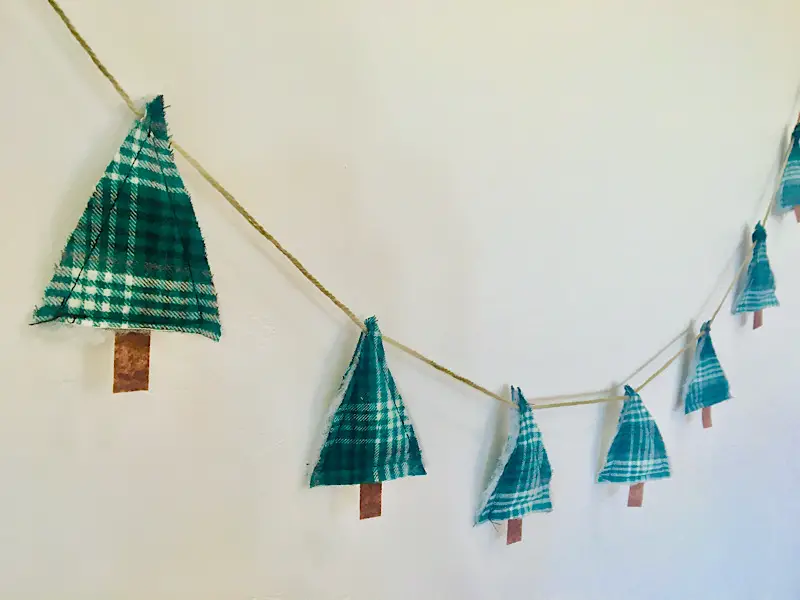 fabric christmas tree garland bunting hanging on wall