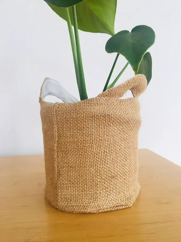 burlap basket pot cover free sewing pattern completed