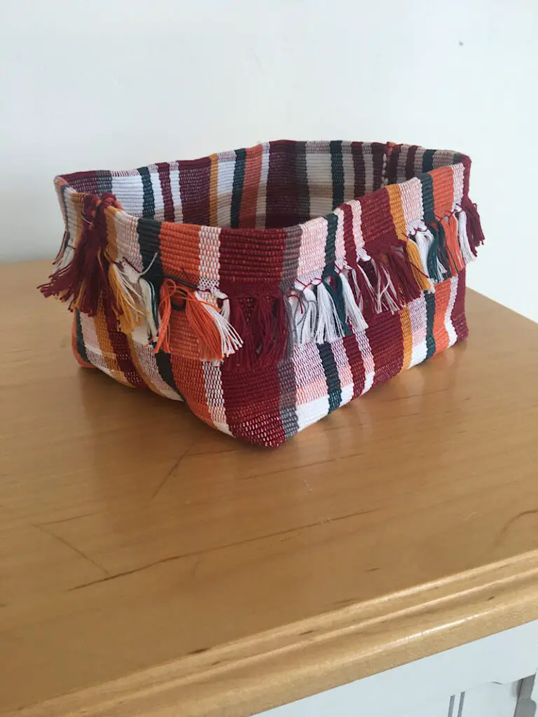 Red plaid placement turned into a fabric basket