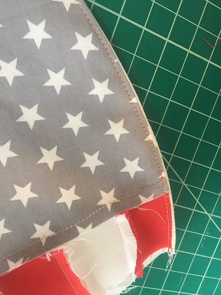 top stitch the top seam of the patriotic stocking