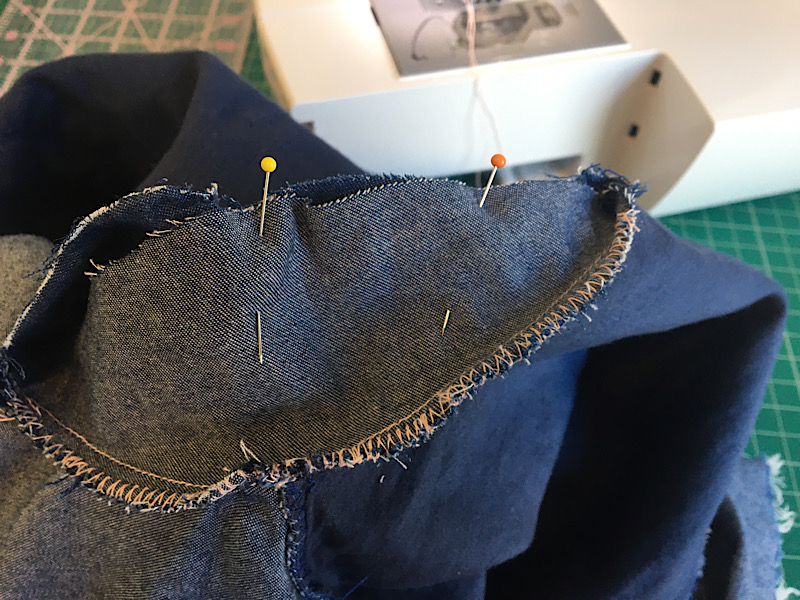 pinning the other side of the diamond underarm gusset to the shirt