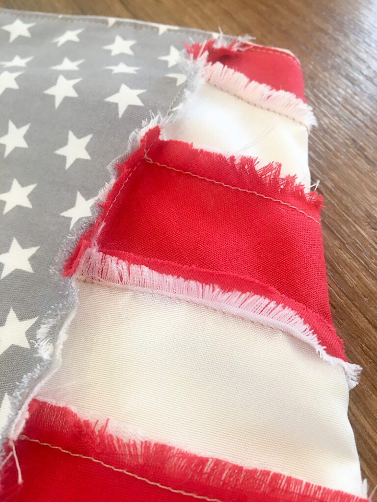 finished seams on american flag christmas stocking