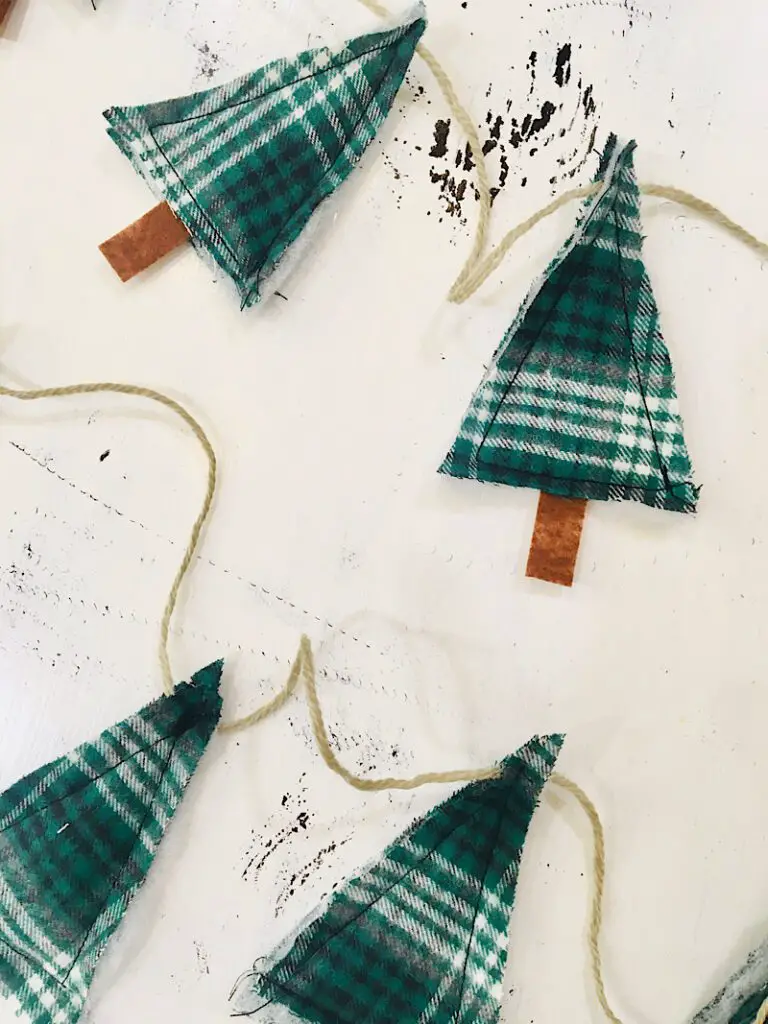 christmas tree bunting sewing pattern garland on table
