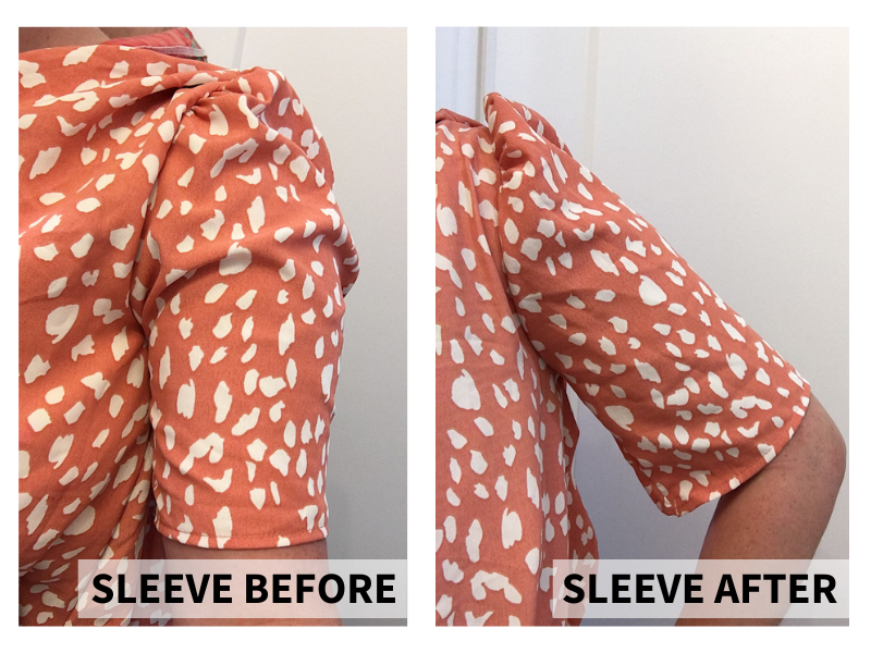 add a triangle gusset to underarm of sleeve before and after
