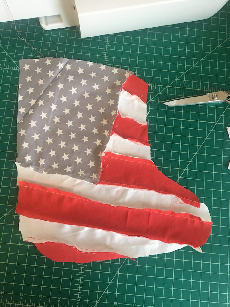 Completed front of american flag stocking