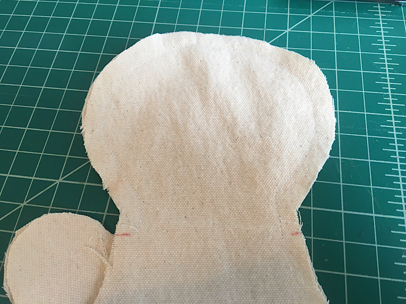 head and neck of rag doll sewn 