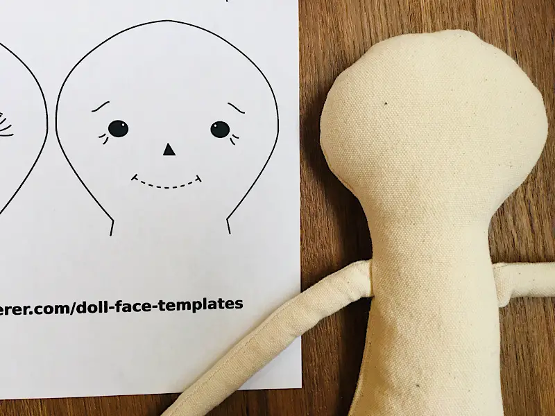 Doll Face Template on paper and  Raggedy Doll