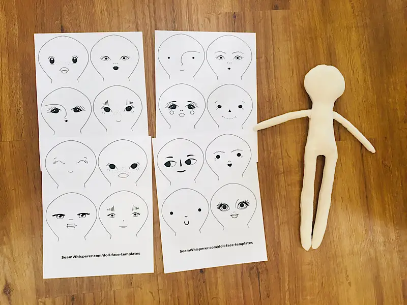 Doll with free face templates printable