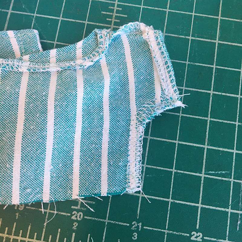 sewn side seams on rag doll fabric dress bodice
