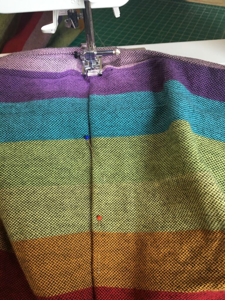 sewing the first line on the ring sling