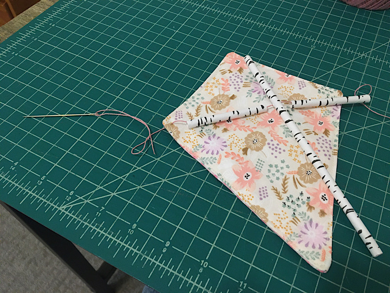 sewing the kite straws