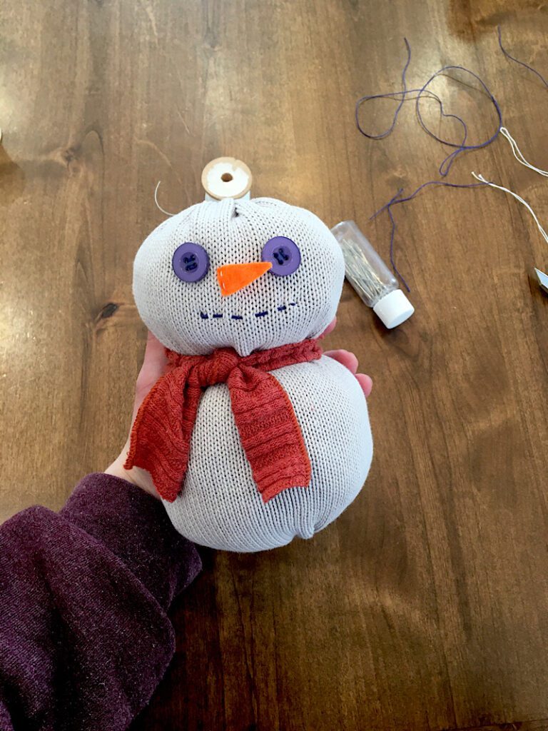 stitched mouth on snowman