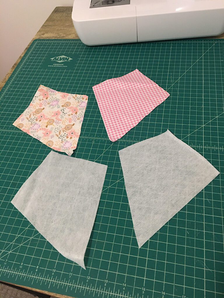 fabric and interfacing cut into kite shape
