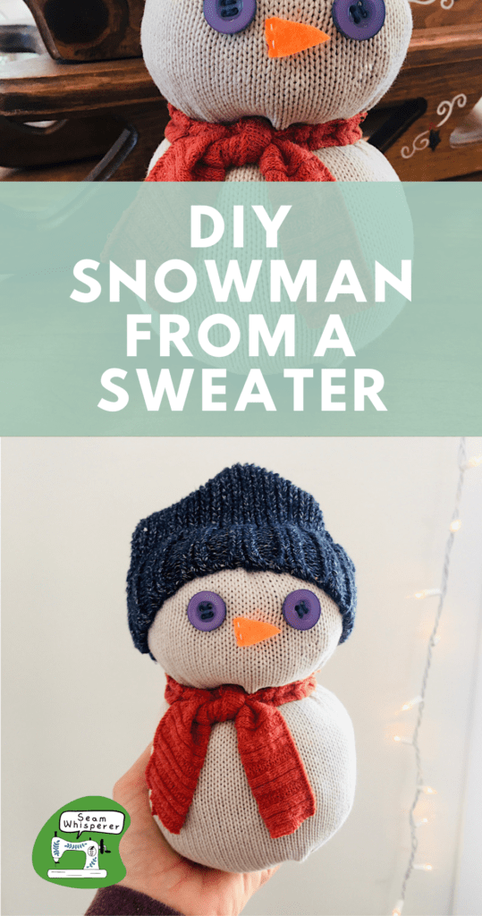 how to make a snowman from a sweater pinterest graphic