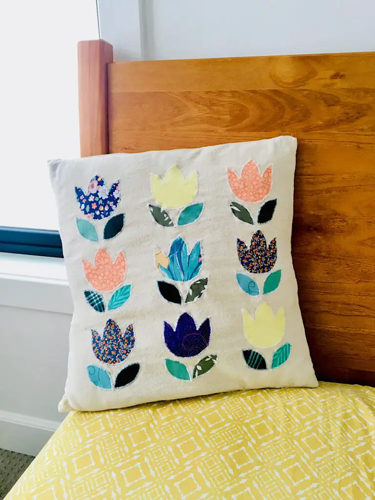 DIY Tulip Pillow Cover applique made from ties