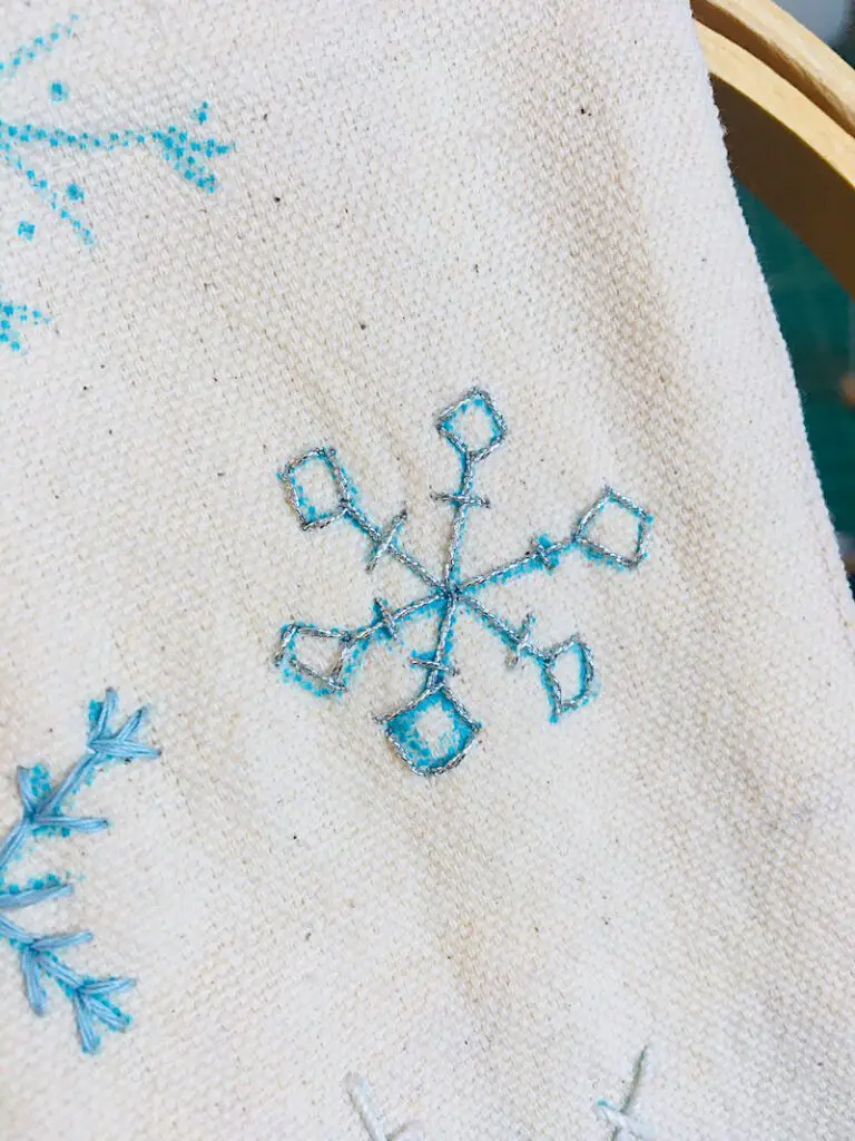 silver snowflake embroidery on banner