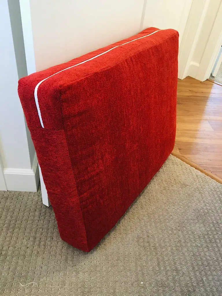 reupholstered couch cushion red fabric