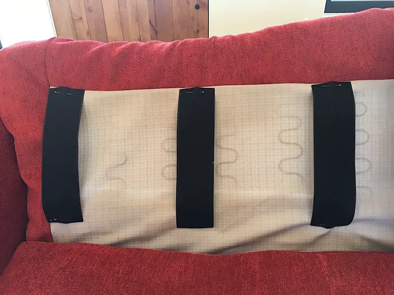 sewing strips of velcro to couch to hold cushions
