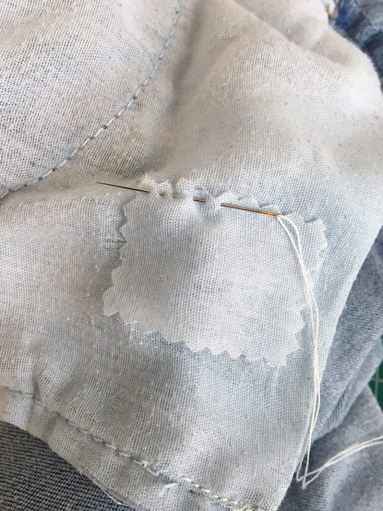 sew patch to hole