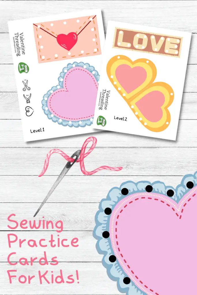 threading cards, lacing cards, valentines day themed with a sewing needle