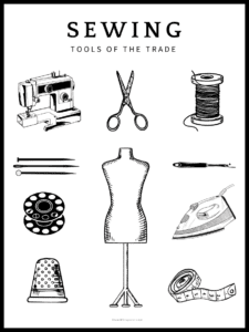 sewing tools of the trade black and white free printable poster for schools