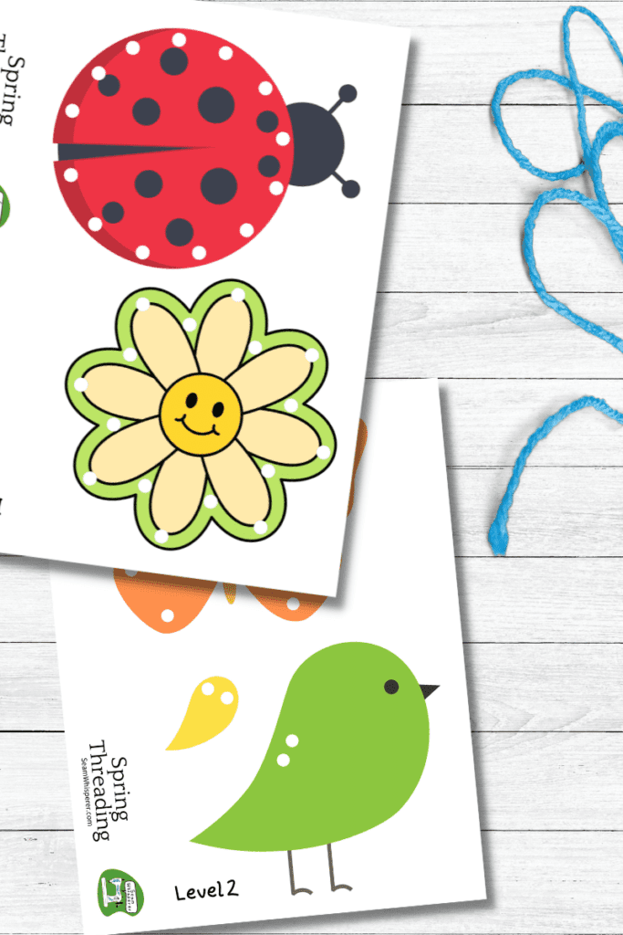Spring sewing cards printable, lacing, threading with string