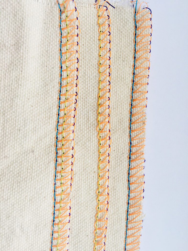 comparison of serger stitches using only three threads FRONT