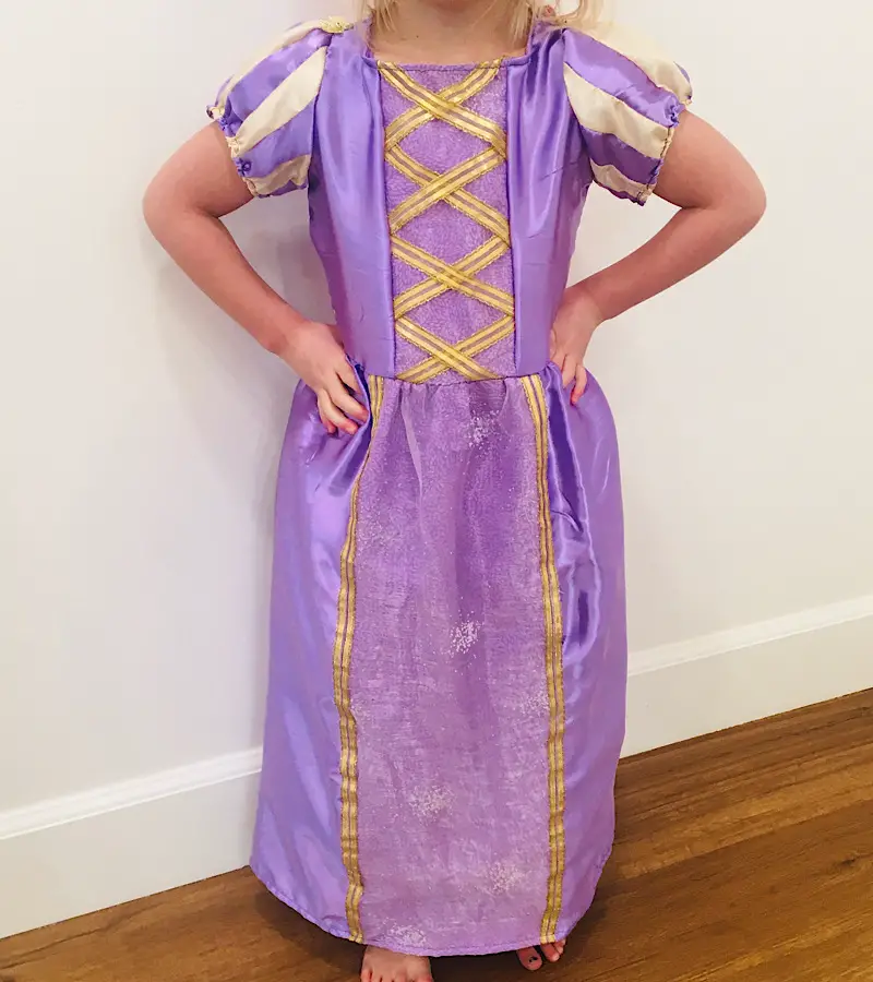Rapunzel dress up costume on child