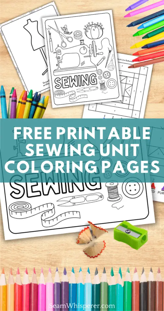 free printable sewing themed coloring pages, color by number quilt block, and mannequin fashion design coloring activity 