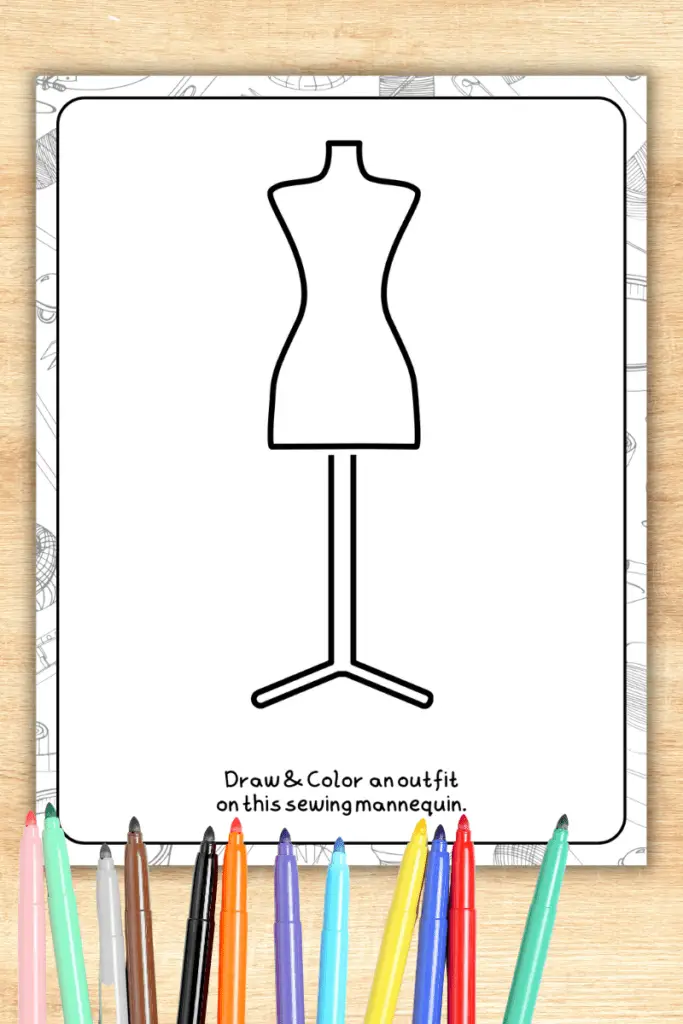 Mannequin coloring page printable for kids fashion design
