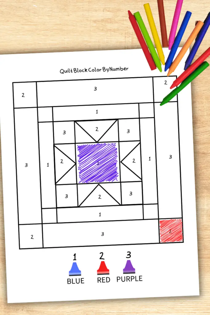 color by number quilt block sewing coloring sheet for preschoolers