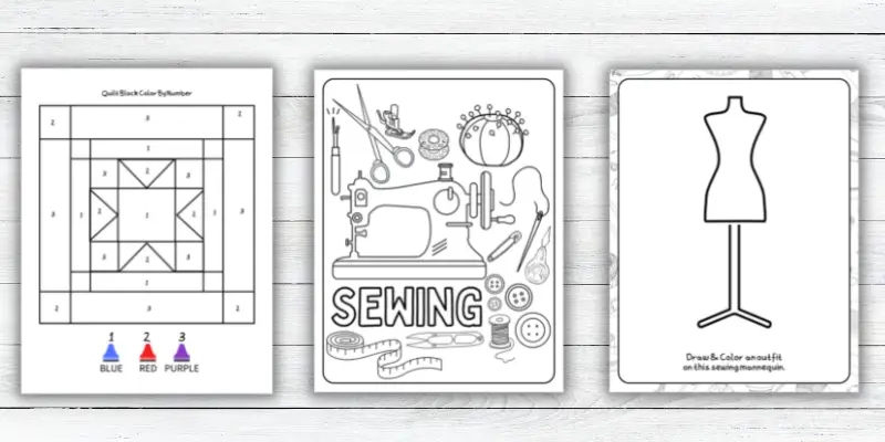 sewing themed coloring sheets to print at home
