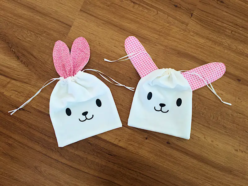 Drawstring easter bunny bags with pink ears