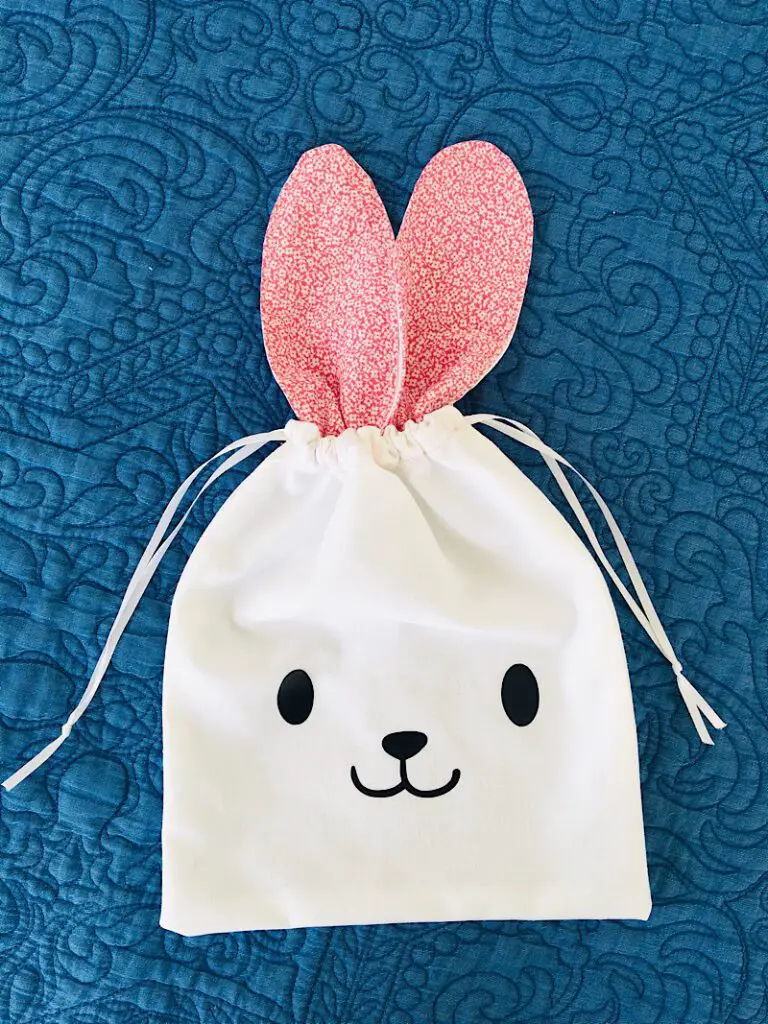 Easter Bunny Drawstring Bag with pink ears