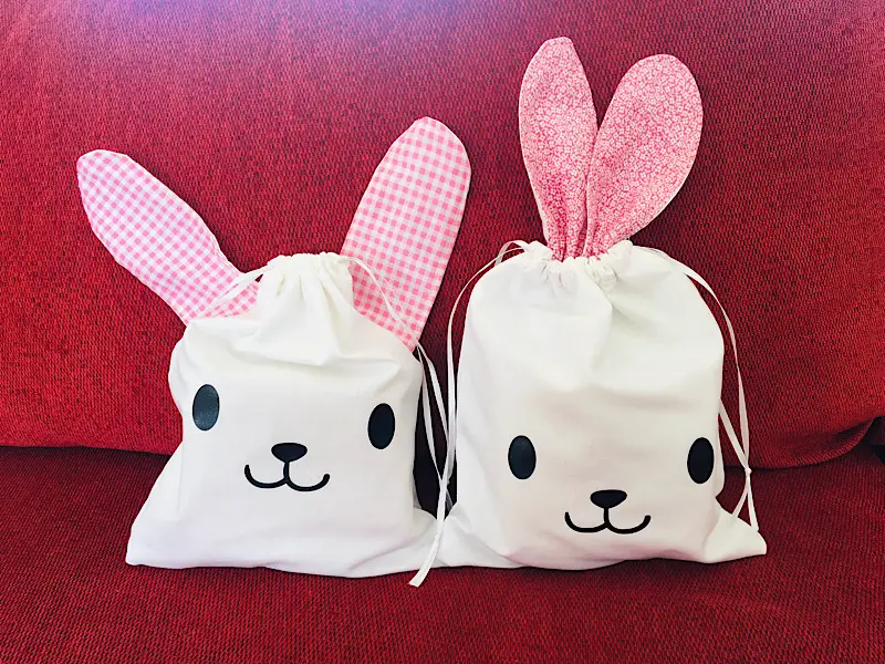 Easter bunny drawstring bags with ears filled