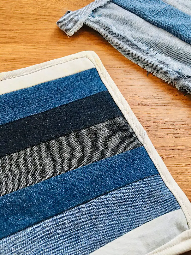 DIY striped denim hot pads