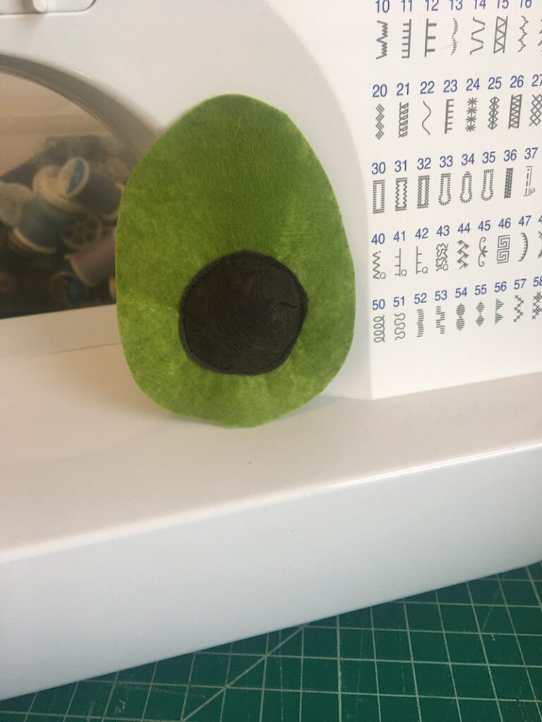 sewing the felt play food avocado