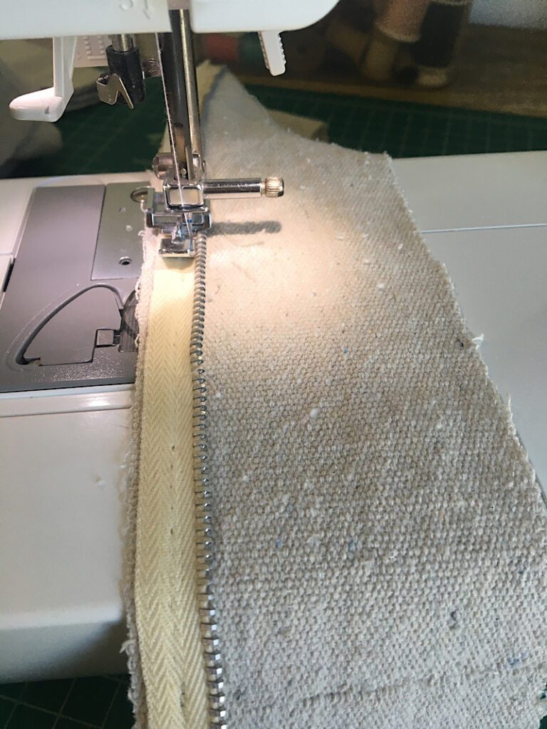 sewing zipper to fabric strip