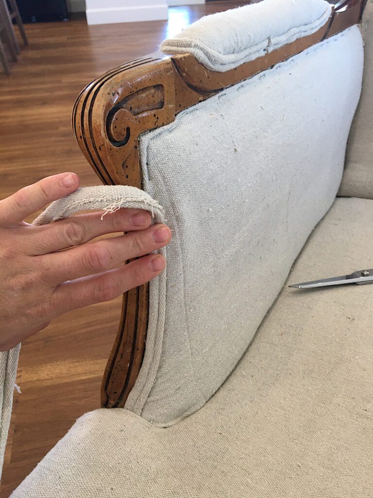 positioning the trim along the chair