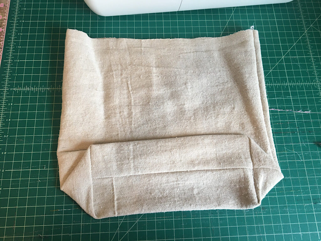 bottom corners of tote bag in progress