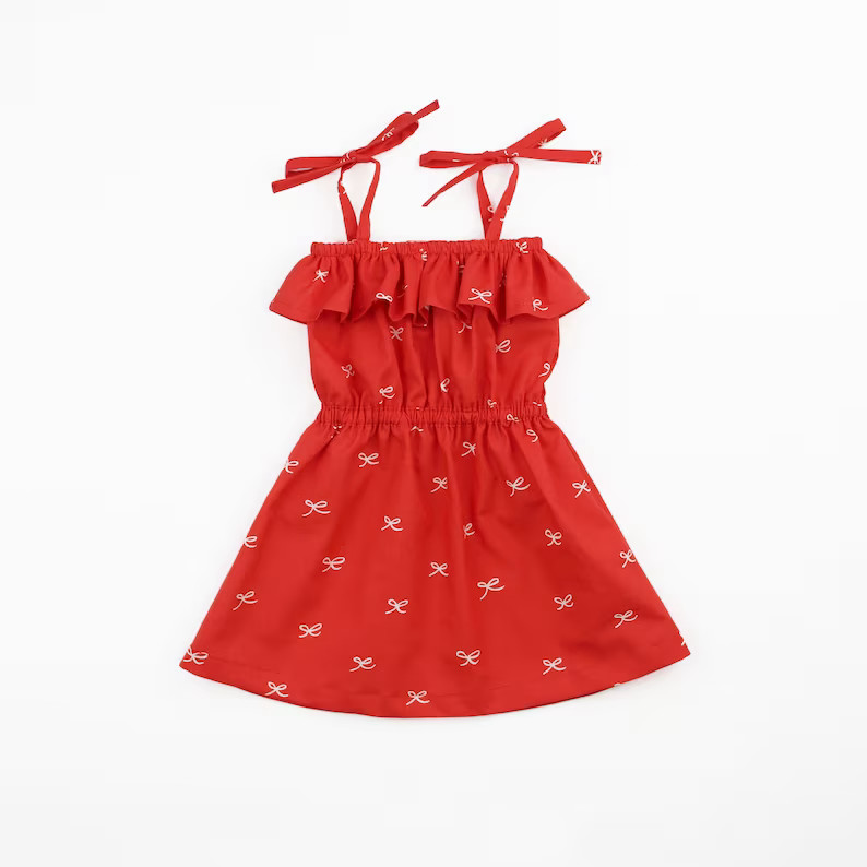 red summer dress with tie straps pattern