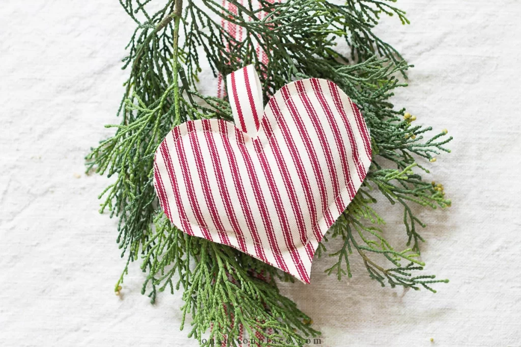 hand sewn heart christmas tree ornament