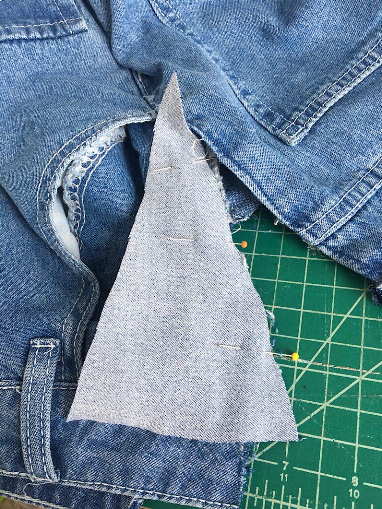 pinning the gusset to the side seam of pants