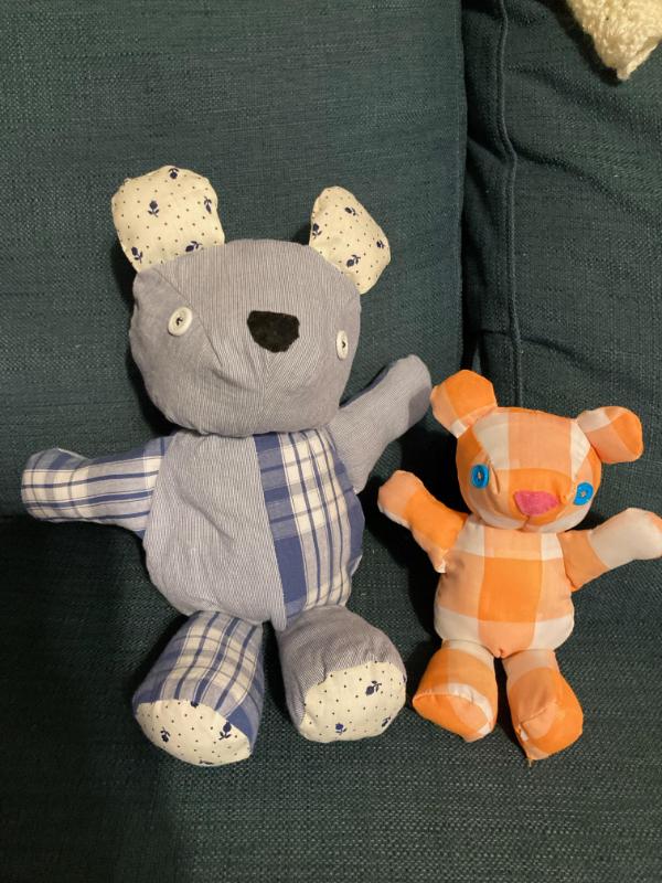 Two memory bears made from old shirts