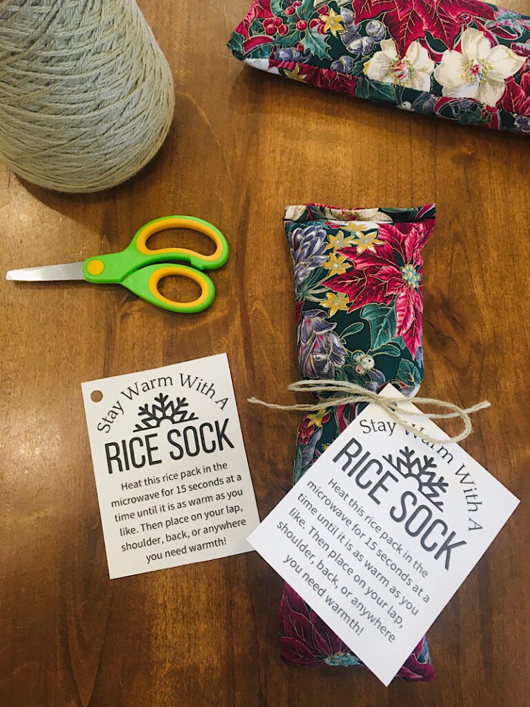 tie label on rice heating sock