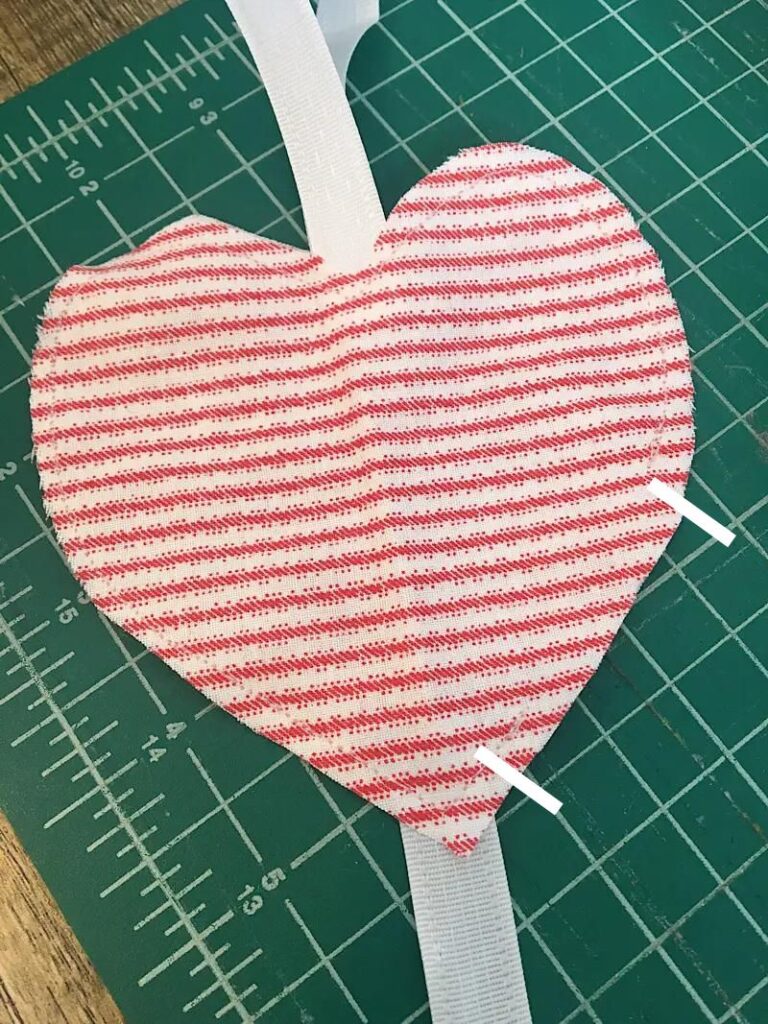 sew front on heart, with gap shown