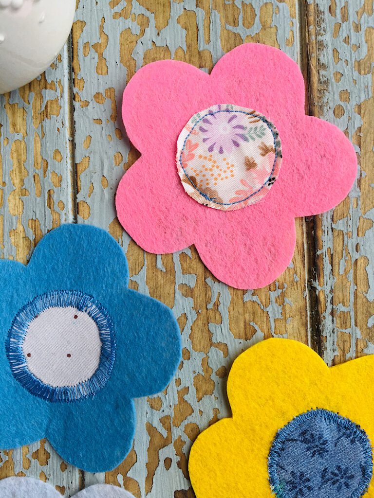 Closeup of diy felt flower coasters