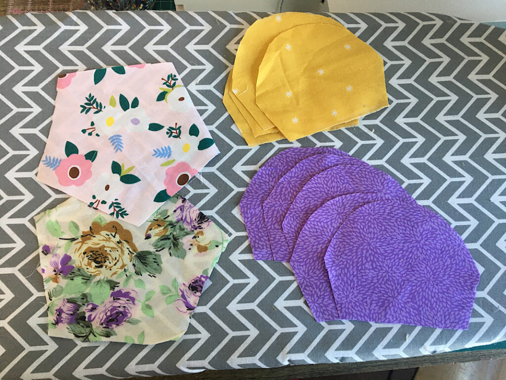 pattern pieces cut out for the daisy bowl cozy