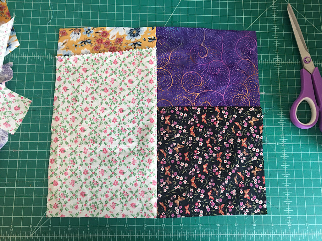 pieced together fabrics for bag
